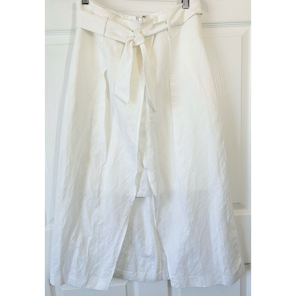 WHBM White Linen Belted Tie Midi Skirt NWT Size 10